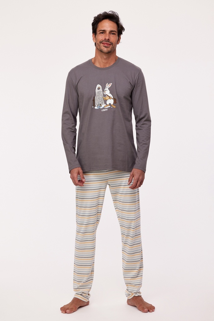 Pyjama unisexe adulte WOODY "Lièvre" 232-10-PLS-S - Gris Rayé 154