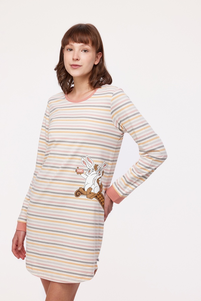 Chemise de nuit dame WOODY "Lièvre" 232-10-POL-S - Rayé 930