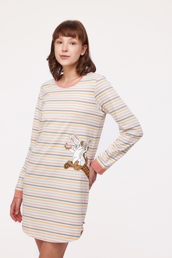 Chemise de nuit dame WOODY "Lièvre" 232-10-POL-S - Rayé 930