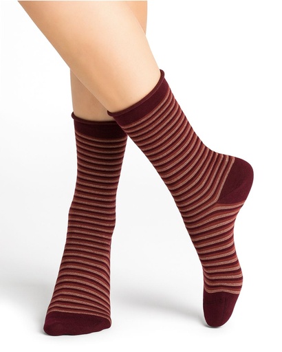 Chaussettes femme laine BLEU FORET "Laine Fine Rayures" 6451 - Chianti PA7