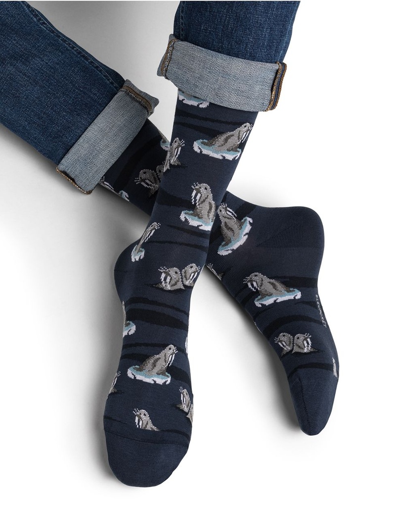 Chaussettes Homme Fantaisie BLEU FORET "Morses" 7010 - Bleu Jean DK3