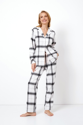 Pyjama dame long boutonné 100% coton ARUELLE "Catalina" AR-CATA-PL - Blanc Gris MULTIC