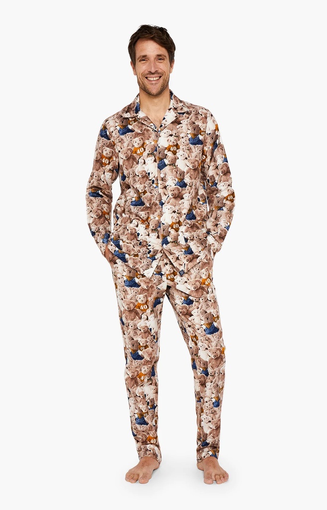 Pyjama long homme boutonné 100%coton pilou ARTHUR "Teddy 40ans" PLC - Noisette TEDDH23