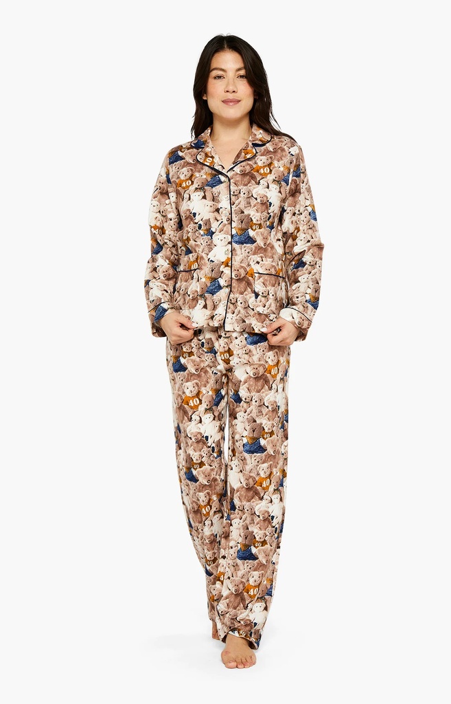 Pyjama long femme boutonné 100%coton pilou ARTHUR "Teddy 40ans" PPF - Noisette TEDDH23