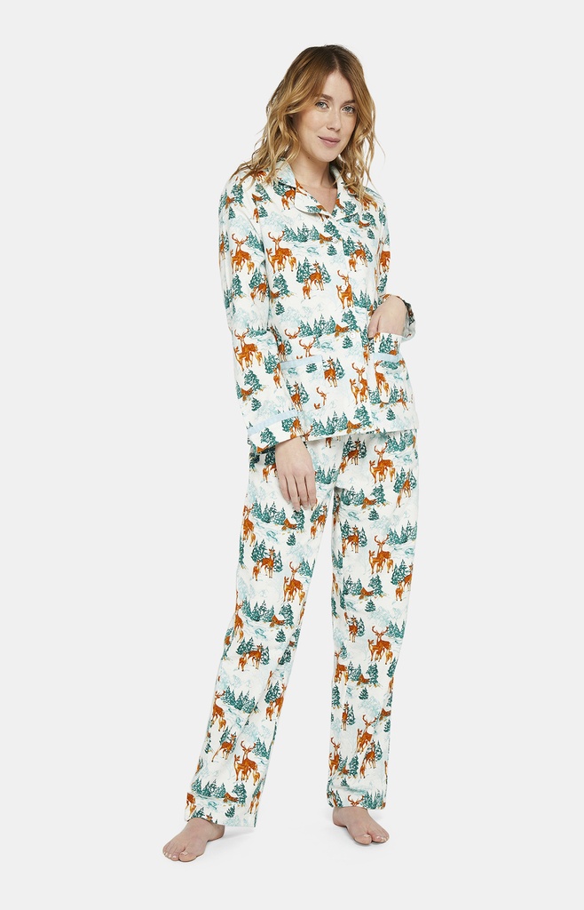 Pyjama long femme boutonné 100%coton pilou ARTHUR PPF - Blanc FAONH23