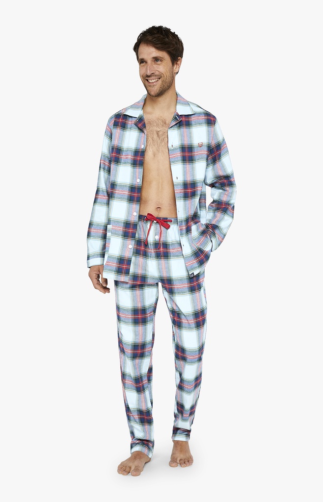 Pyjama long homme boutonné 100% coton pilou ARTHUR PLC - Glace LOGAH23
