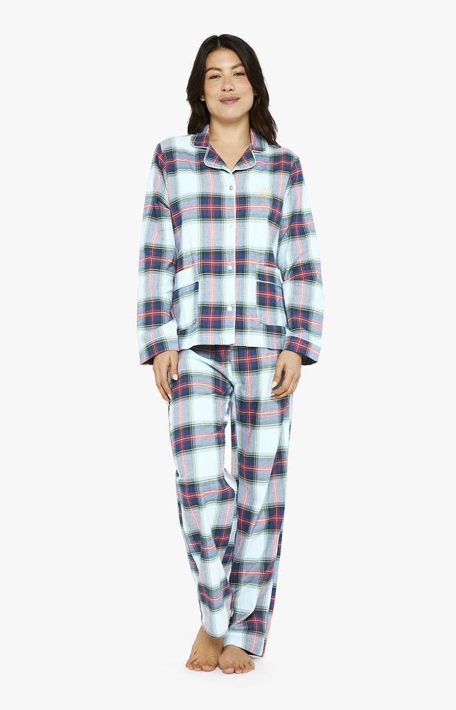 Pyjama long femme boutonné 100%coton pilou ARTHUR PPF - Glace LOGAH23