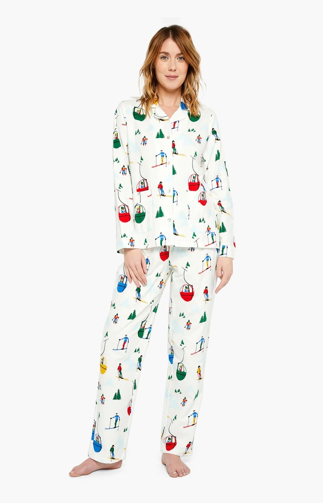 Pyjama long femme boutonné 100%coton pilou ARTHUR PPF - Blanc SKISH23