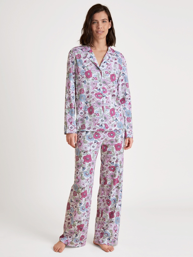 Pyjama dame boutonné 100% coton CALIDA "Spring Flower Dreams" 46353 - Red Violet 276