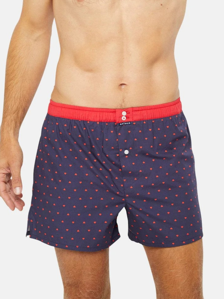 Caleçon américain homme avec maintien 100% coton bio ARTHUR "Le Club" CSP - Marine Motif St Val PM1041