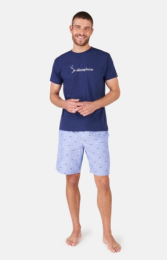 Pyjama short homme coton bio ARTHUR "Je décompresse" BTA - Denim SHAKE24