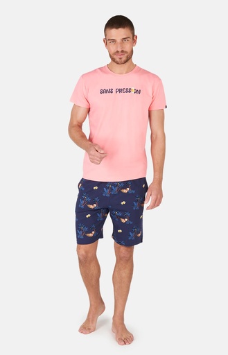 Pyjama short homme coton bio ARTHUR "Sans Pression" PAU - Marine BEERE24