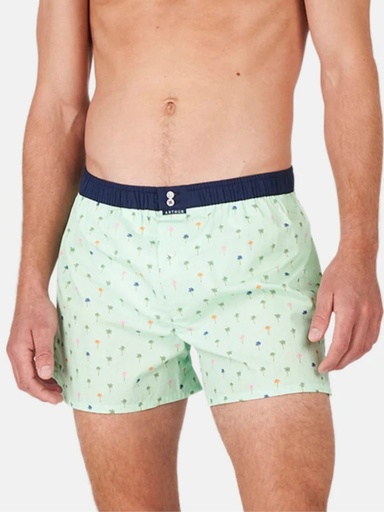 Caleçon américain homme avec maintien 100% coton bio ARTHUR "Le Club" CSP - Vert Motif Palmier 1107E24