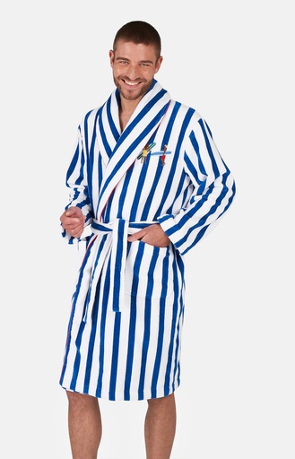 Peignoir homme velours ARTHUR "Surf" PEV - Bleu Rayé RAYE24