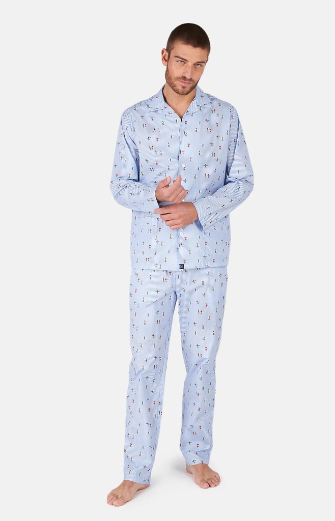 Pyjama long homme boutonné 100% coton ARTHUR PLC -  Bleu SURFE24