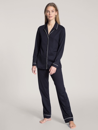 Pyjama dame long boutonné 100% coton CALIDA "Night Lovers" 43629 - Dark lapis blue 339