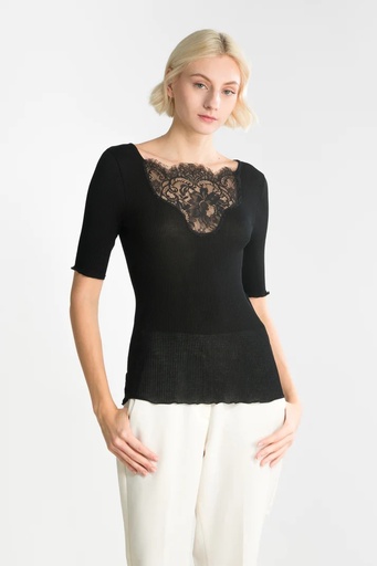 T-shirt 100% coton avec dentelle devant et derrière OSCALITO 7128 - Noir 020