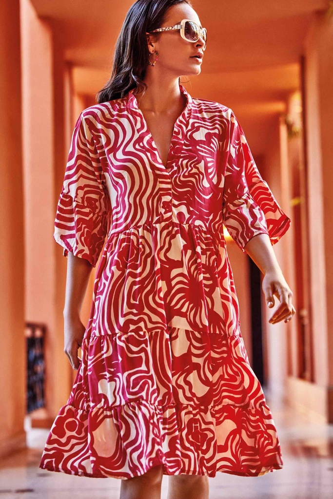 Robe de plage manches 3/4 ICONIQUE "Morena" IC24-117 - Red Movida MLT