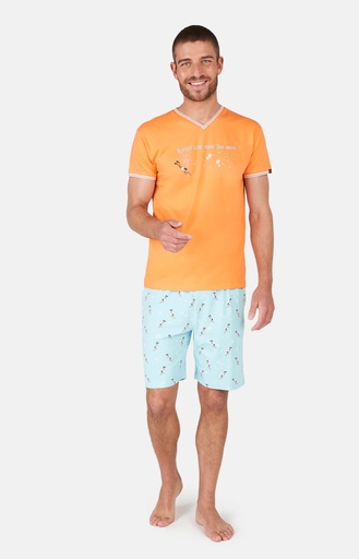 Pyjama short homme 100%coton bio ARTHUR "Plongeur" PAU - Orange Lagon DIVEE24