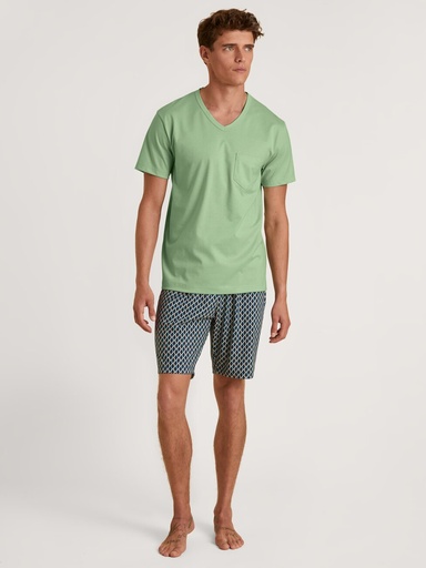 Pyjama short homme 100% coton CALIDA "Relax Imprint" 47187 - Iris Green 613
