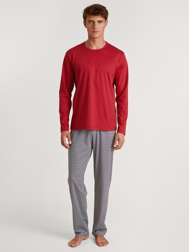 Pyjama long homme 100% coton CALIDA "Relax Streamline" 46382 - Amaranth 814
