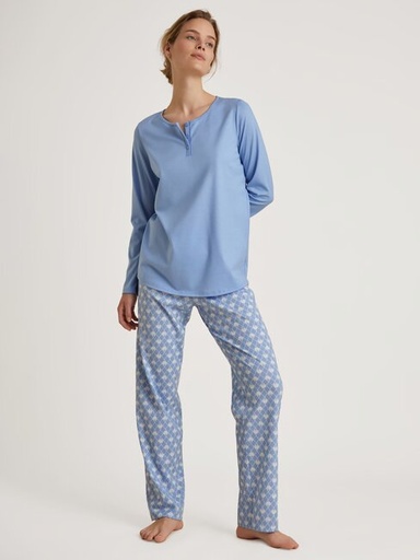 Pyjama dame 100% coton CALIDA "Shell Nights" 40696 - Hydrangea Blue 339