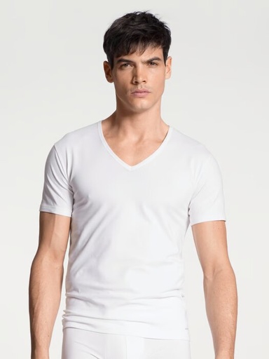 T-shirt homme courte col V manche 95% Coton CALIDA "Cotton Code" 14590 - Blanc 001