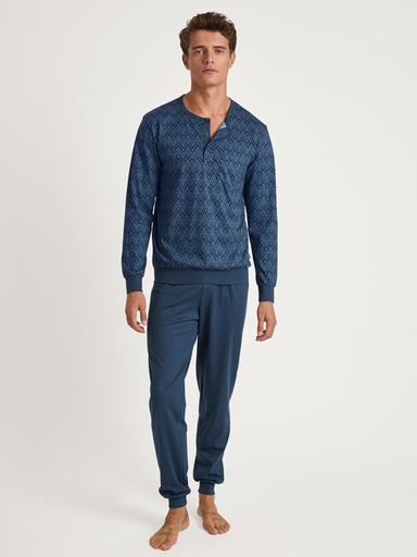 Pyjama long homme avec bord élastique 100% coton CALIDA "Relax Imprint" 47786 - Coronet Blue 469