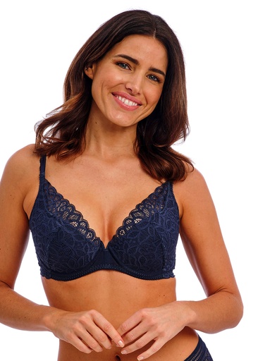 Soutien-gorge à coque rembourré plongeant push-up WACOAL "Raffiné" WE148003 - Bleu Nuit Intense INK
