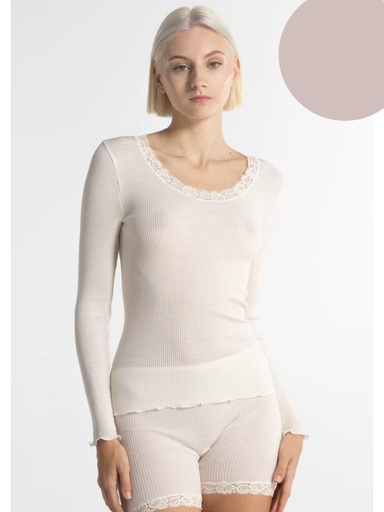 Chemisette longues manches col rond enlaine & soie avec dentelle OSCALITO 3416 - Taupe Clair 385