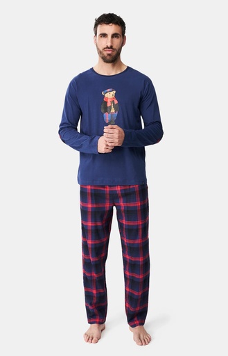 Pyjama long homme 100% coton Pilou ARTHUR "Carreaux Yale" BOS - Marine YALEH24
