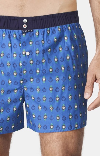 Caleçon américain homme avec maintien 100% coton bio ARTHUR "Le Club" CSP - Bleu Montres 1116H24