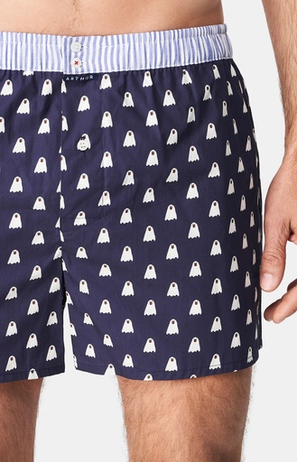 Caleçon américain homme avec maintien 100% coton bio ARTHUR "Le Club" CSP - Marine Ghosts 1122H24