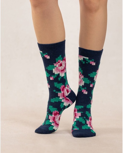 Chaussettes dame BLEU FORET "Laine & Cachemire" FBU6490 - Amiral LZ4