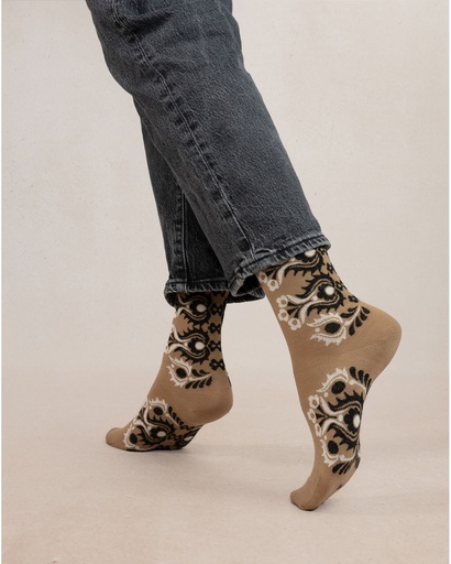 Chaussettes dame laine fine BLEU FORET "Folke" FBU6486- Fauve LG8