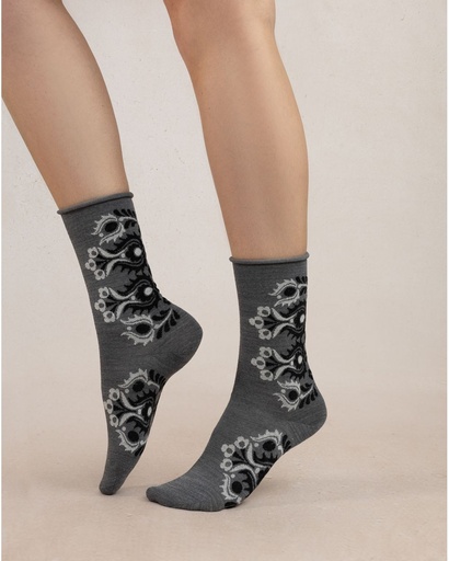 Chaussettes dame laine fine BLEU FORET "Folke" FBU6486- Gris Flanelle GM9