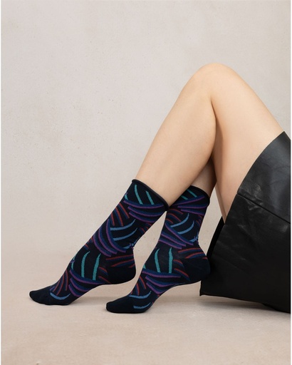 Chaussettes dame Veloutées Coton BLEU FORET "Griffes" FBU6494 - Marine G9Z