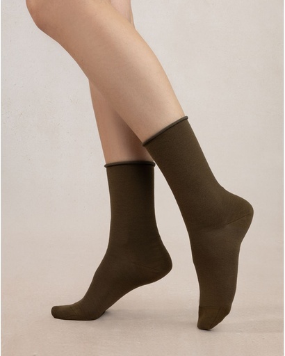 Chaussettes dame bord roulé BLEU FORET "Laine Fine" FBU6700 - Loden EV4