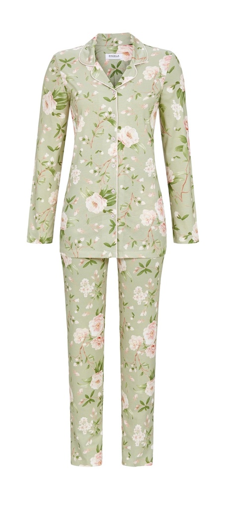 Pyjama long dame avec haut boutonné Coton&Modal RINGELLA "Modèle de rose romantique" 4511240 - Vert 563
