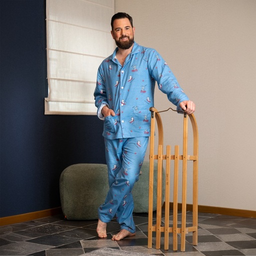 Pyjama adulte en flanelle JUSQU'AU LEVER DU JOUR "La Glisse" 24HPLG - Bleu