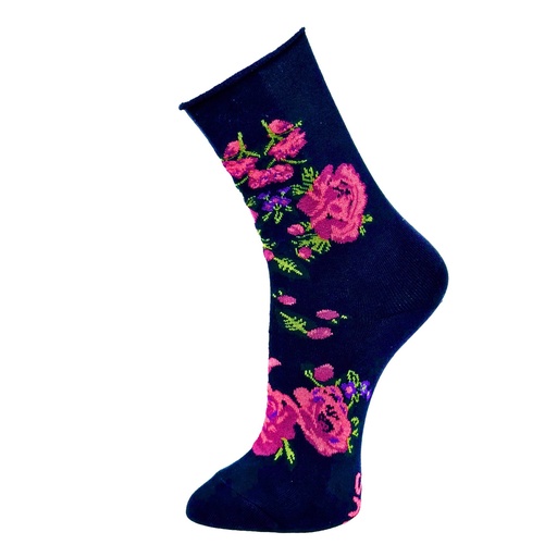 Chaussette dame CRONERT "Rêve de Roses" 18635 - Marine 1920