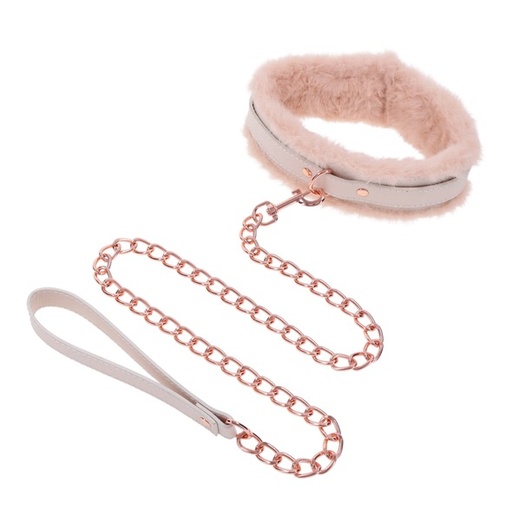 Collier et laisse pour jeux bondage SPORTSHEETS - SEX & MISCHIEF "Peaches ‘n CreaMe Fur Collar & Leash Cream" 318701