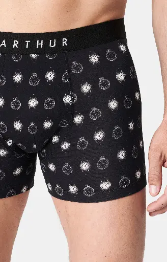 Boxer homme fantaisie 95% coton bio ARTHUR "A l'Heure" MAC - Heure Noir HEUR24