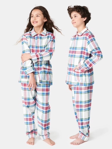 Pyjama long enfant boutonné ARTHUR "Logan" PYE - Blanc Carreau LOGAH24
