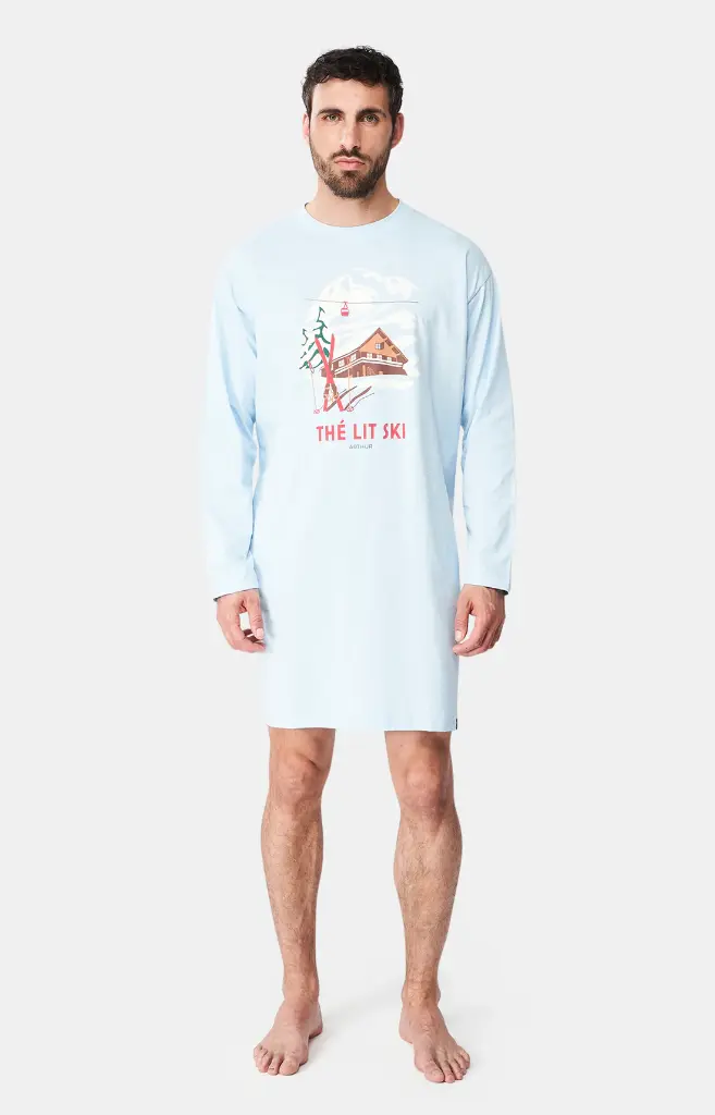 Chemise de nuit homme TU maxi T-shirt ARTHUR "Thé Lit Ski" MSW - Ciel ALPEH24