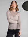Blouse longue manche & col dentelle laine & soie OSCALITO 7422 - Bosco 932