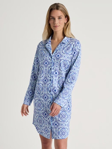 Chemise de nuit dame boutonnée 100% coton CALIDA "Orient Dreams" 36153 - Dazzling Blue 455