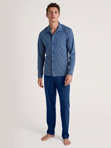 Pyjama homme long & boutonné 100% coton durable CALIDA "Relax Choice" 46581 - Pottery Blue 435