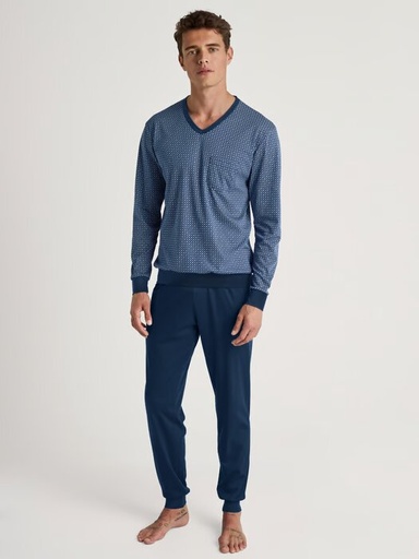 Pyjama long homme avec bord élastique 100% coton CALIDA "Relax Choice" 46881 - Pottery Blue 435