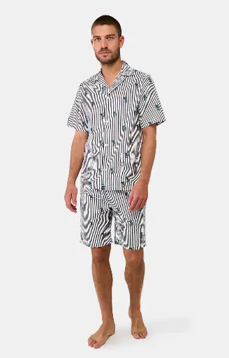 Pyjama homme short boutonné ARTHUR "Randormeur" PSC - Marine Rayé Blanc RANDE25